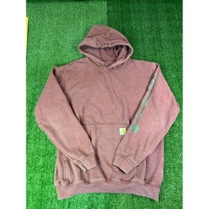 Carhartt Mens Graphic Sleeve Logo Hoodie Faded Burgundy Pullover‎ Sweatshirt MD